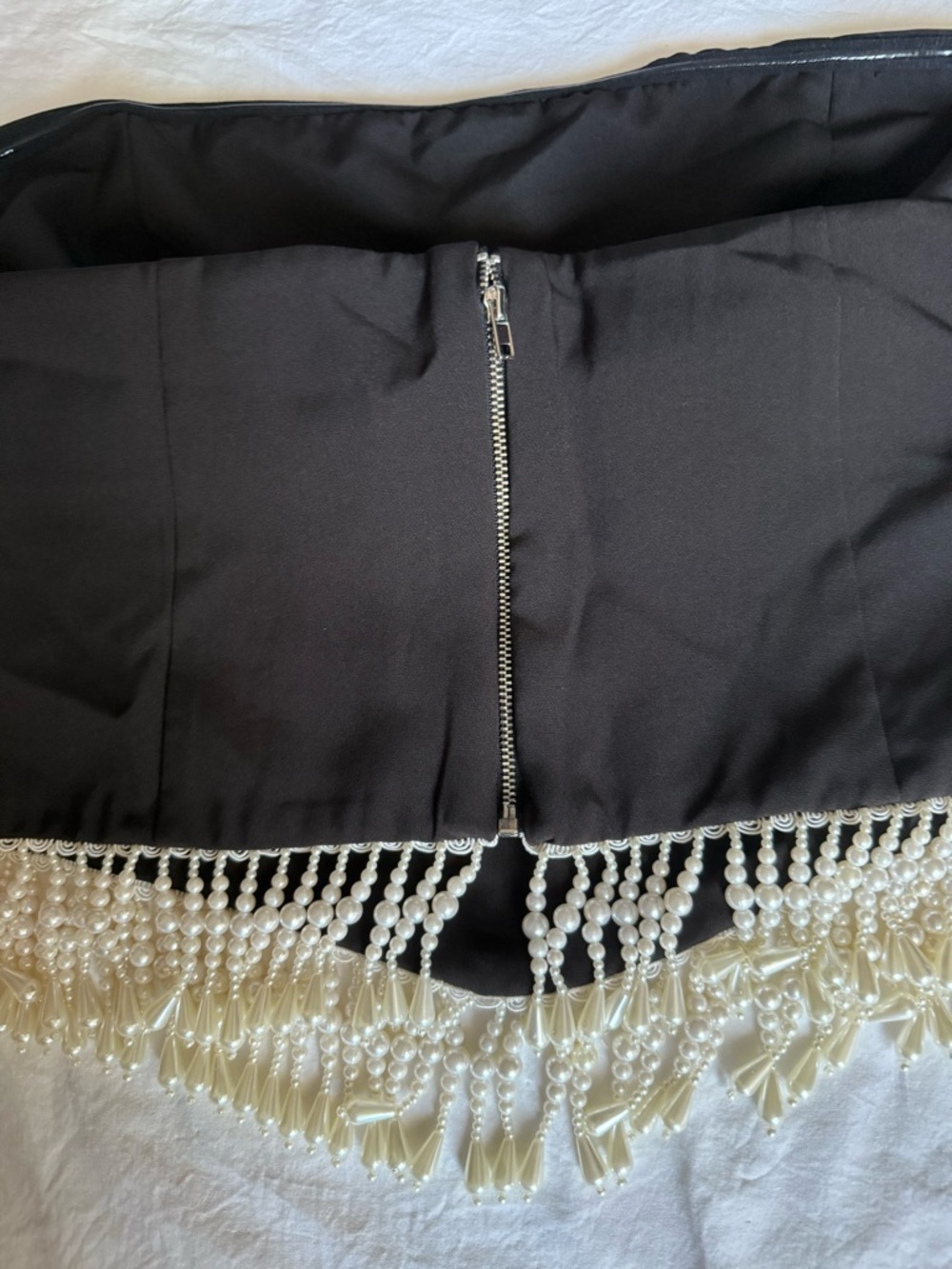 Forever 21 Black Strapless Crop Top with Pearl Beaded Fringe Size 2X - Picture 9 of 11